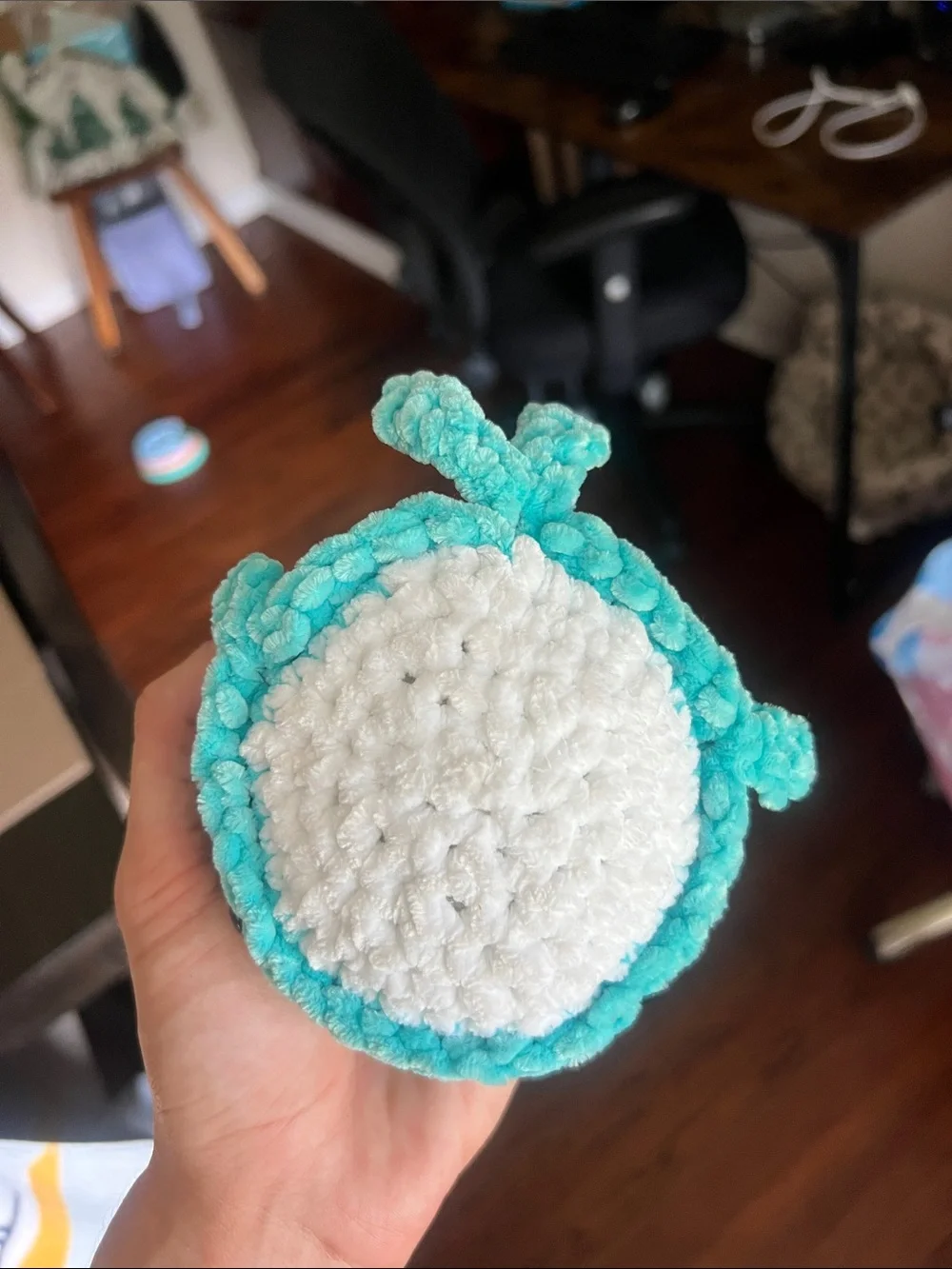 Crochet turquoise & white whale plush